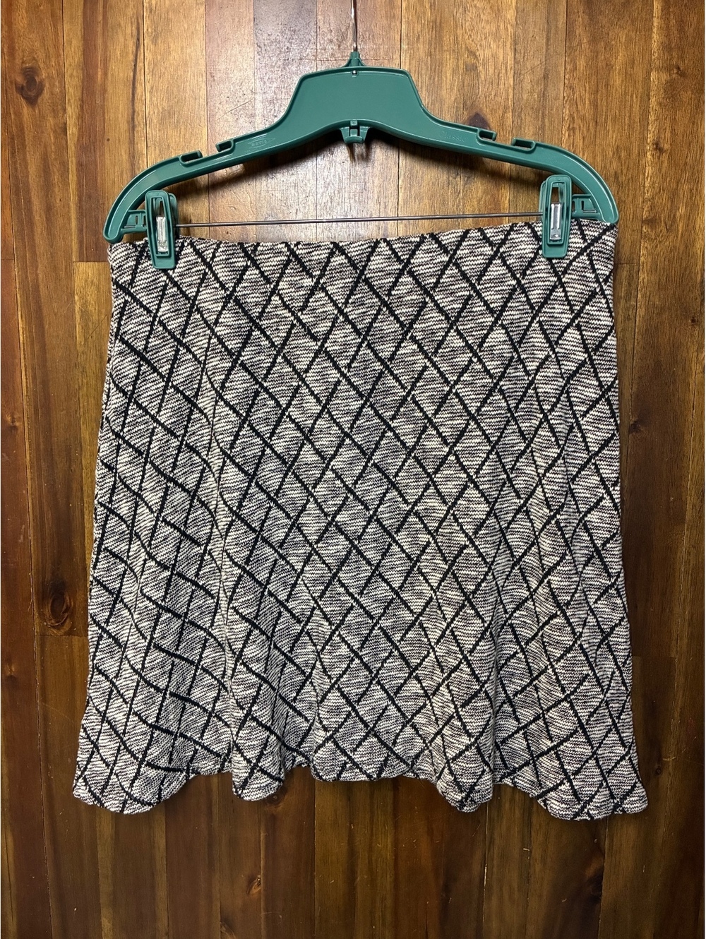 Margaret M Black & Cream Diamond Knit Flared Skirt L Mod Geometric Retro Inspire